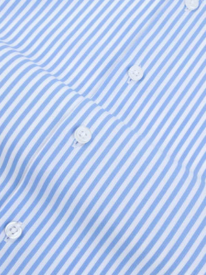 cutaway big blue stripes dress shirt by Dandy & Son flat lay fabric buttons