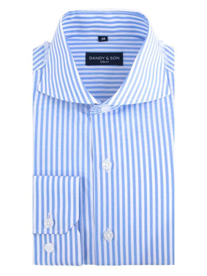 cutaway big blue stripes dress shirt by Dandy & Son flat lay