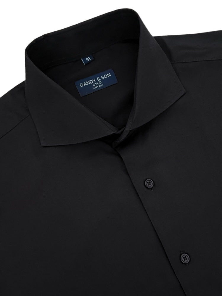 Dandy & Son Cutaway Collared shirt in black easy-iron fabric flat lay