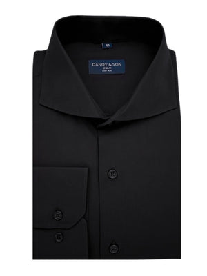 Dandy & Son Cutaway Collared shirt in black easy-iron fabric flat lay