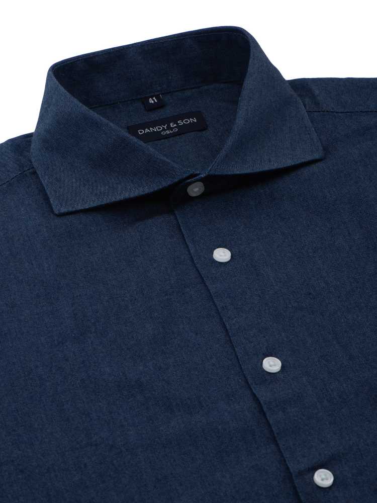 Dandy &amp; Son Cutaway Collar shirt in denim fabric buttoned
