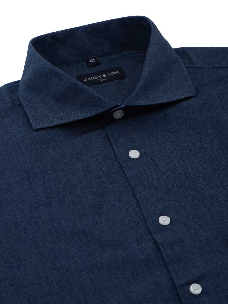 Dandy & Son Cutaway Collar shirt in denim fabric