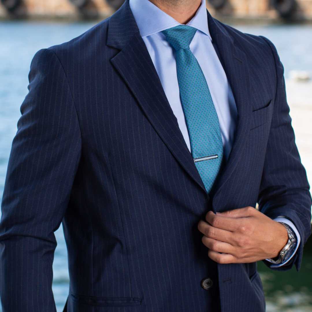 Blue Cutaway Collar Shirt with Tie Dandy & Son