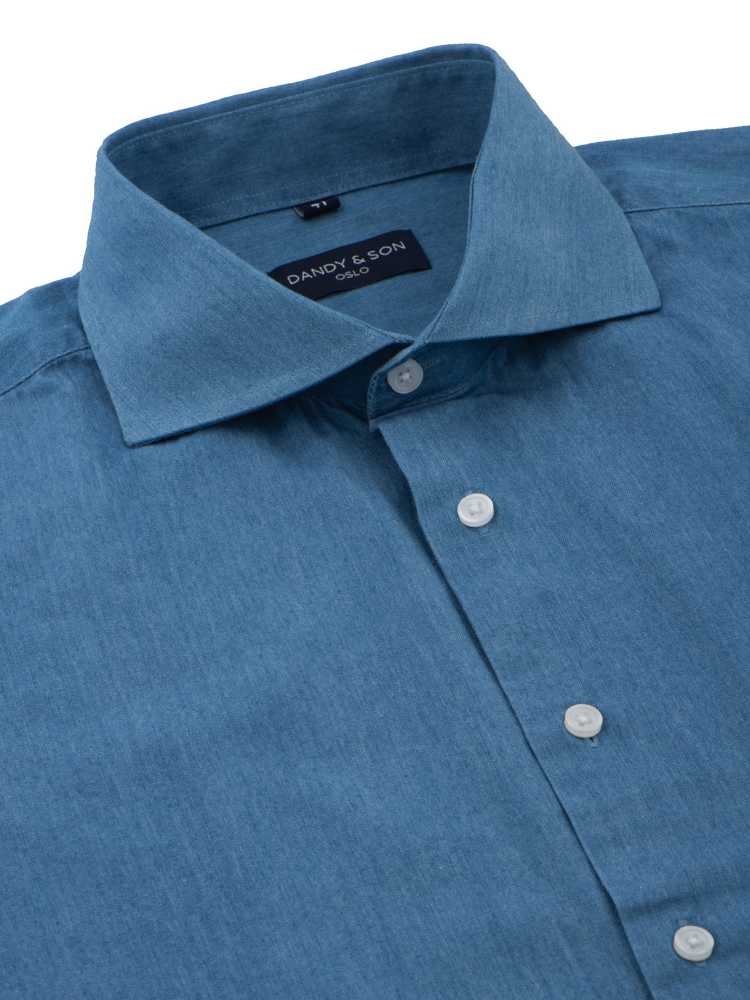 Dandy & Son Cutaway Collar shirt in denim fabric light blue