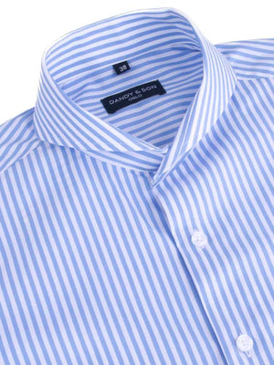 Dandy & Son Extreme Cutaway Collar shirt in big blue striped cotton