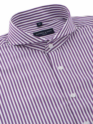 extreme cutaway collar shirt in big purple stripe flat lay