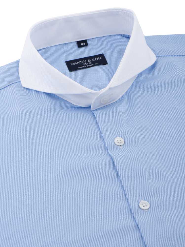 Dandy & Son Extreme Cutaway Collar shirt in blue with contrast collar flat lay