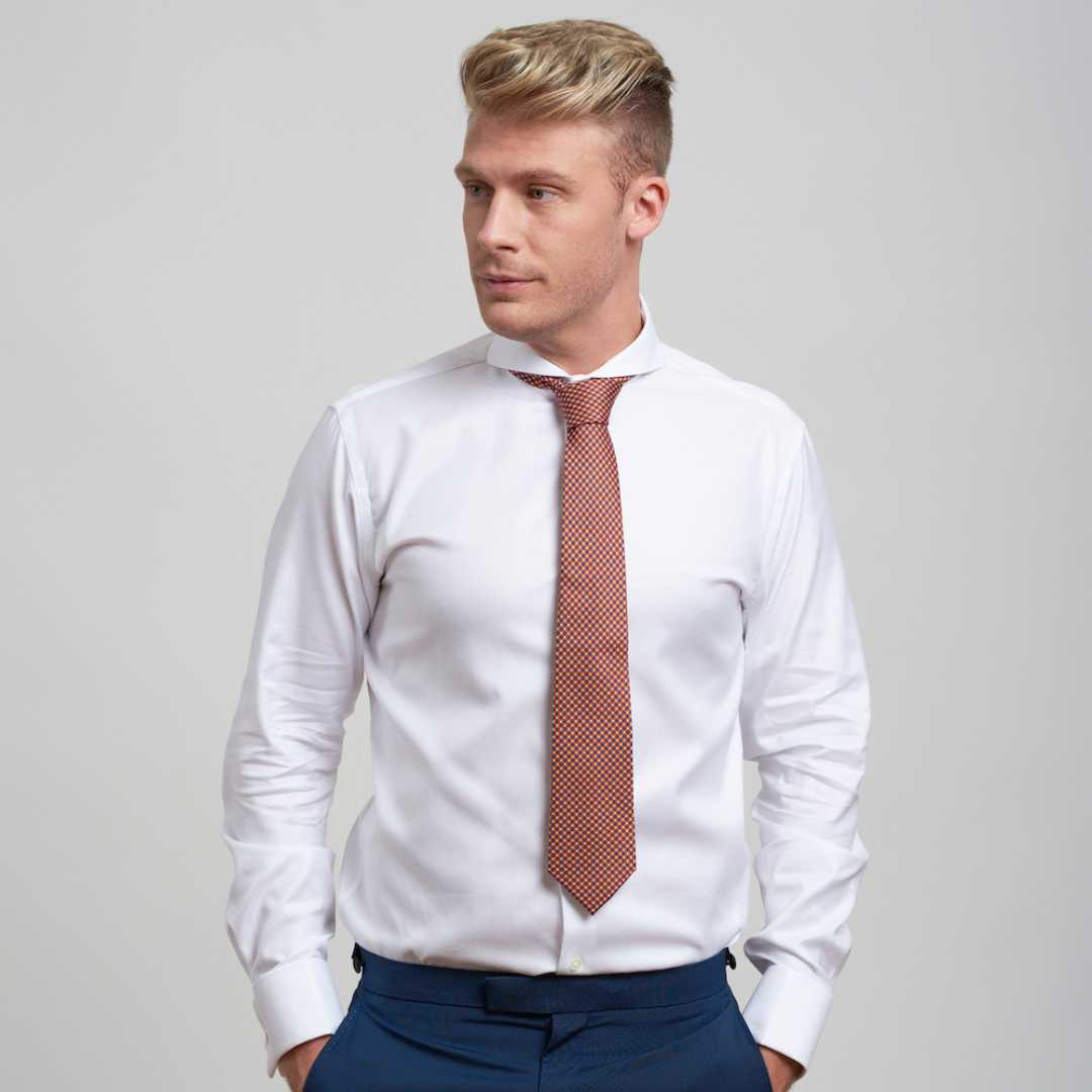 White Extreme Cutaway Collar Shirt with Tie 