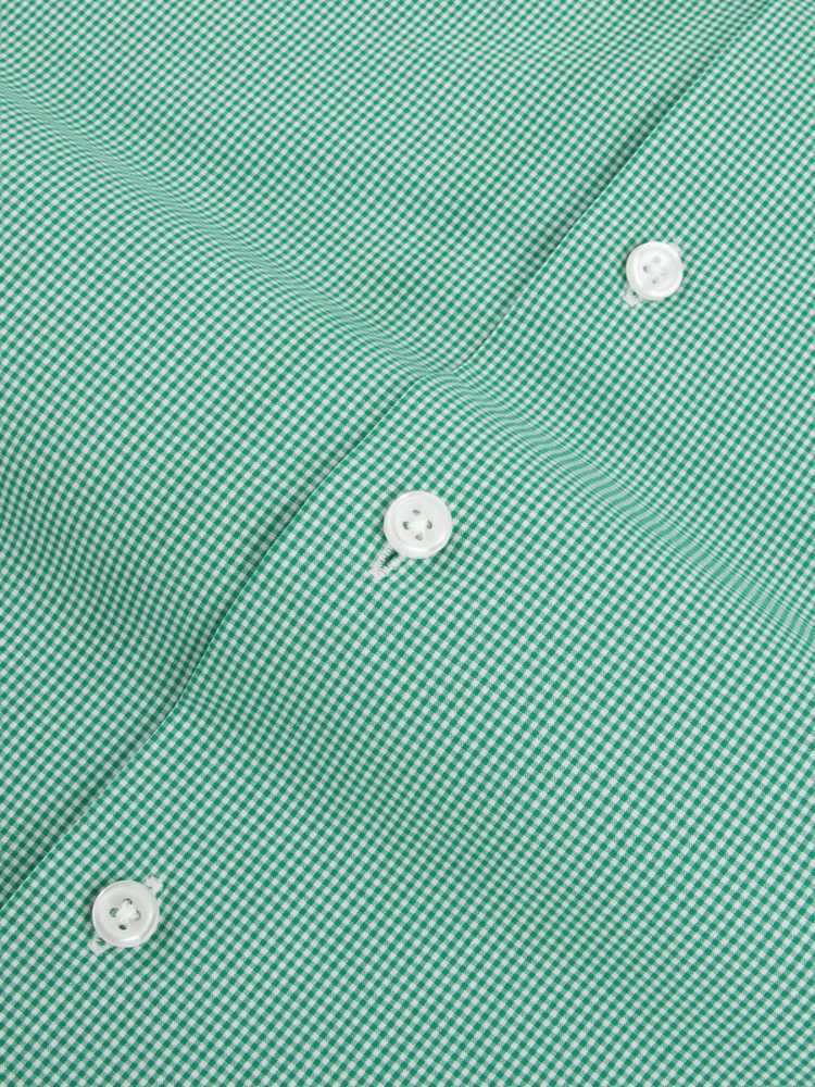 Extreme cutaway collar green grid shirt flat lay  buttons