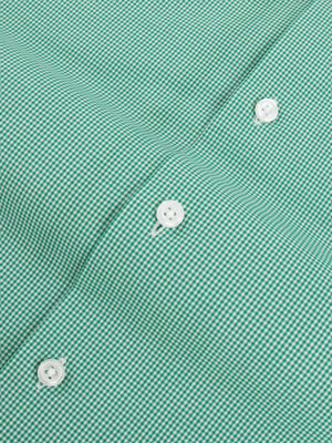 Extreme cutaway collar green grid shirt flat lay  buttons