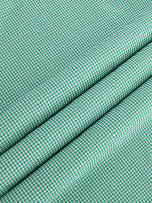 Extreme cutaway collar green grid shirt flat lay fabric