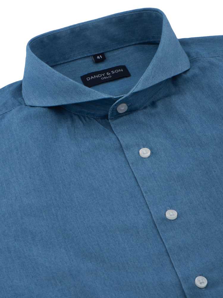 Dandy &amp; Son Extreme Cutaway collar shirt in denim fabric light blue buttoned