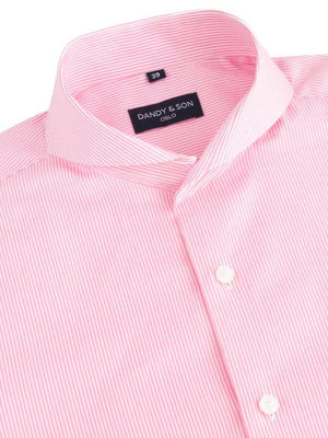 Dandy & Son Extreme Cutaway collar shirt in pink striped cotton flat lay side view