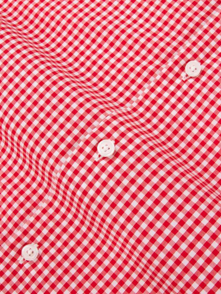 Dandy &amp; Son Extreme Cutaway collar shirt in red gingham style flat lay with tie