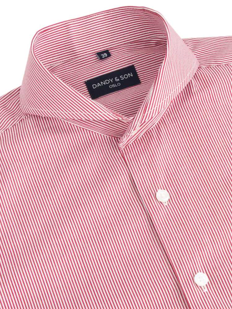 Dandy & Son Extreme Cutaway collar shirt in red striped cotton flat lay