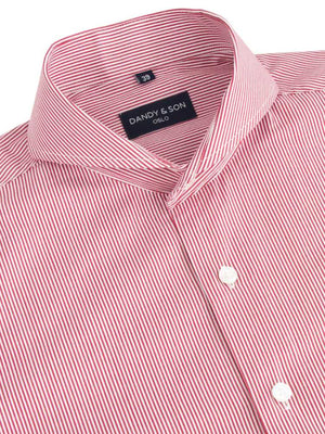 Dandy & Son Extreme Cutaway collar shirt in red striped cotton side view