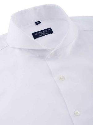 Dandy & Son Extreme Cutaway collar shirt in white premium fabric cotton flat lay close up