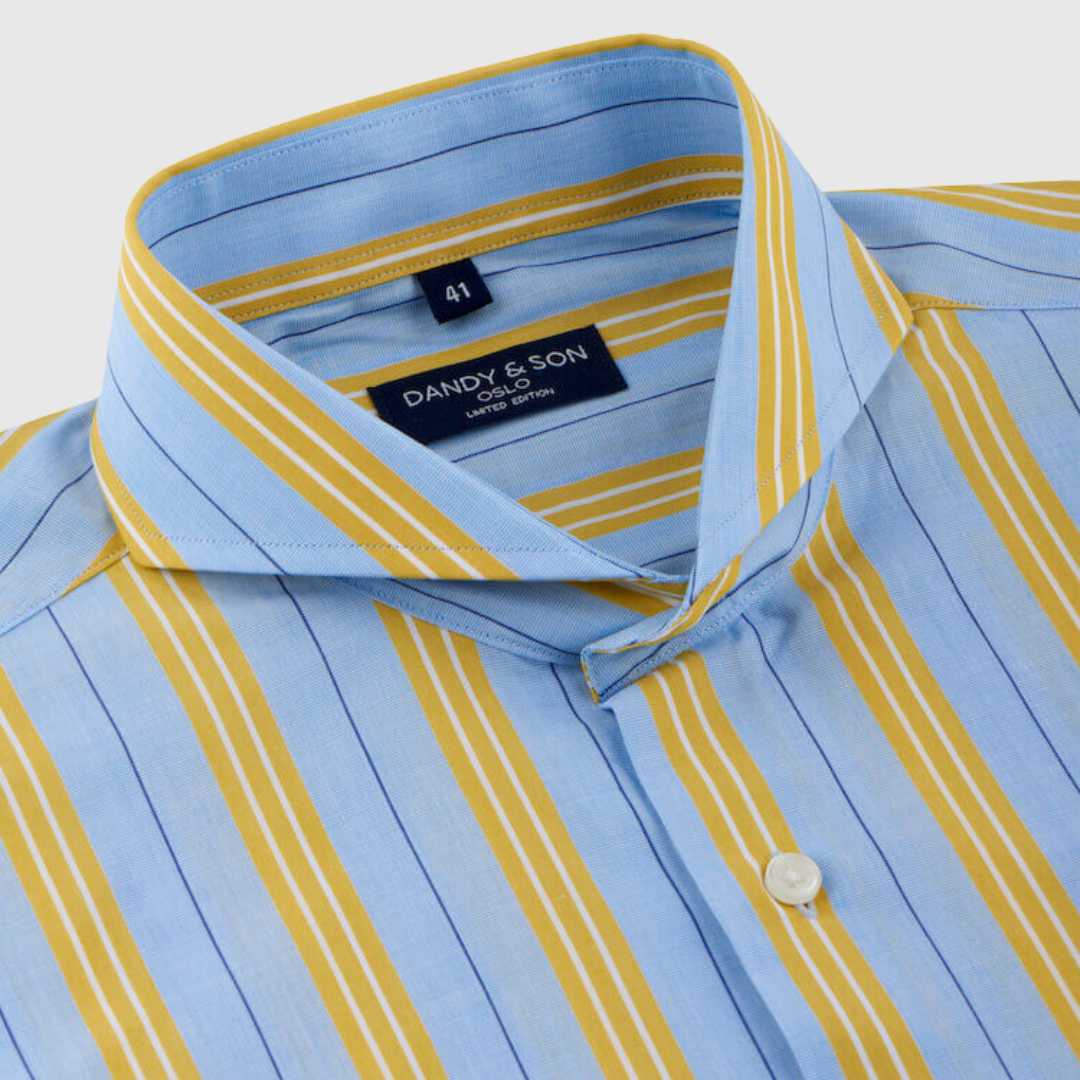 Blue Yellow Striped Extreme Cutaway Collar Shirt