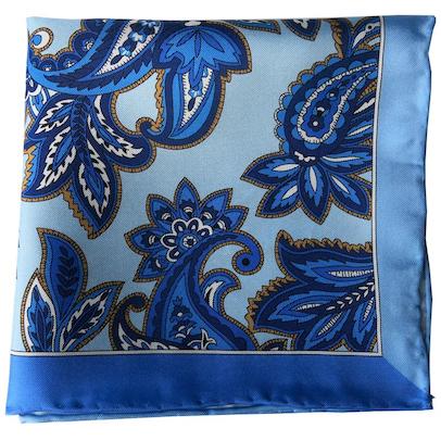 Blue Paisley Pocket Square 100% Silk