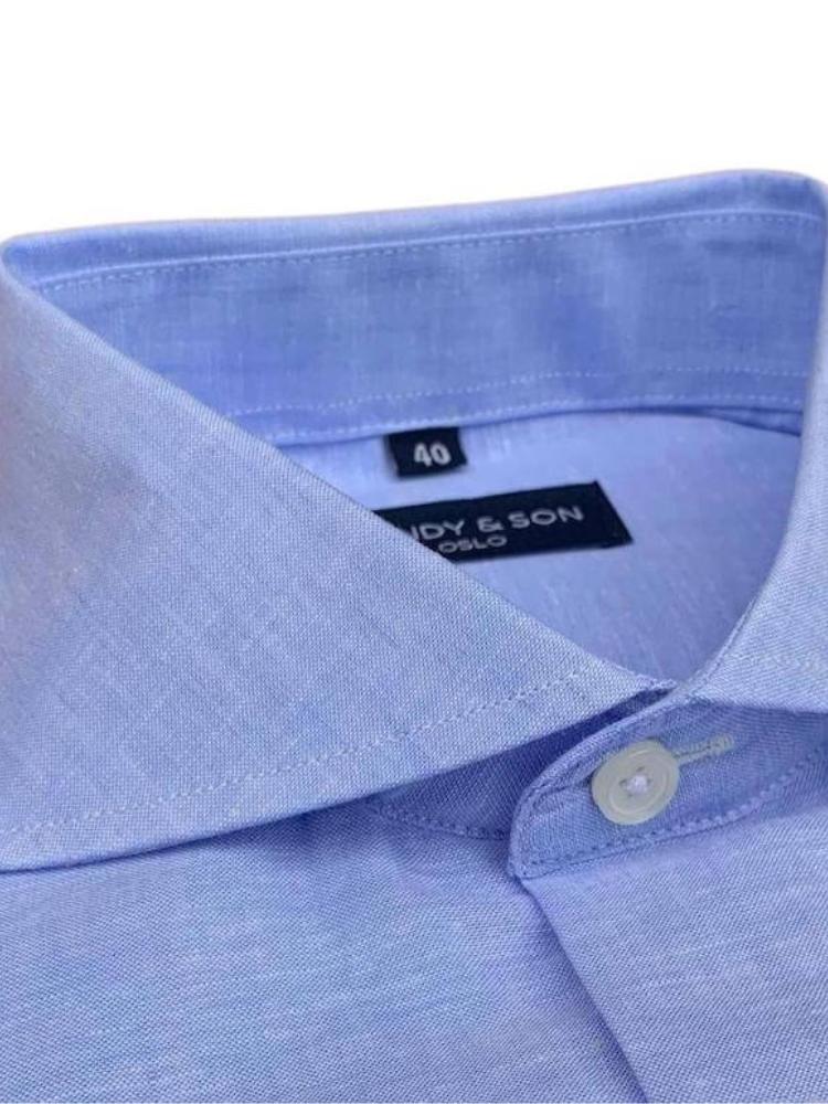 Dandy & Son Cutaway Collar shirt in blue linen fabric