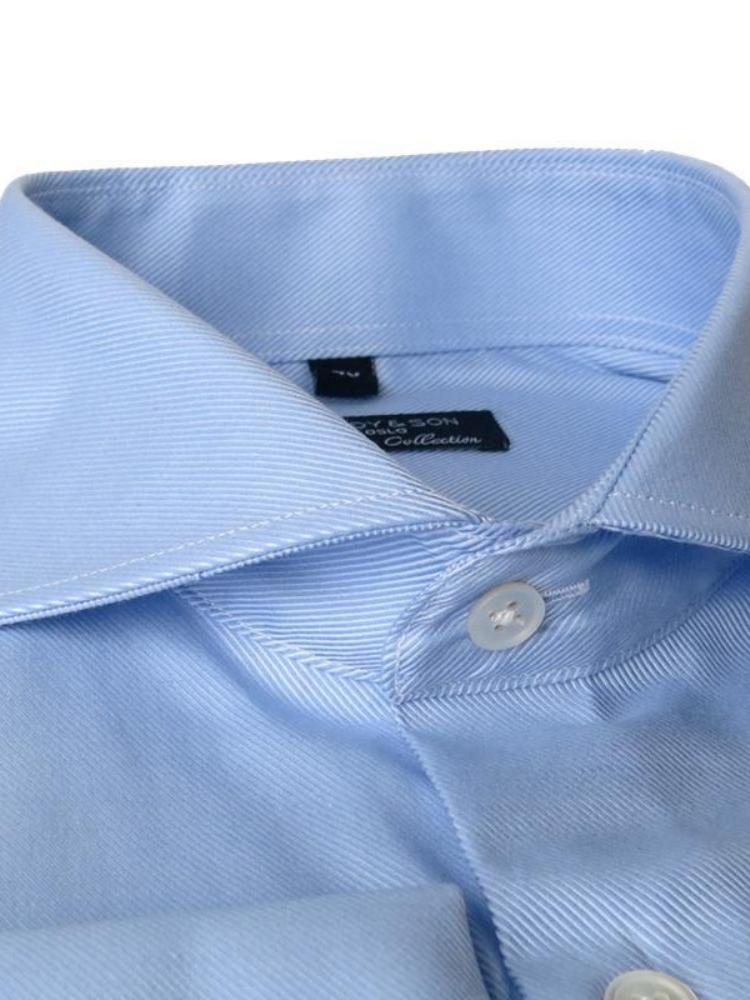 Dandy &amp; Son Cutaway Collar shirt in blue premium weave cotton french cuffs