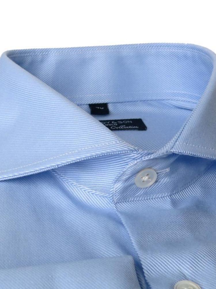 Dandy & Son Cutaway Collar shirt in blue premium weave cotton french cuffs