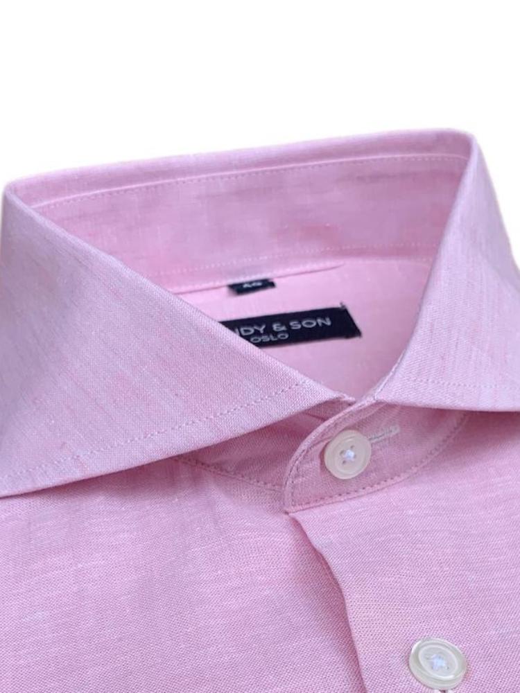 Dandy & Son Cutaway Collar shirt in pink linen fabric