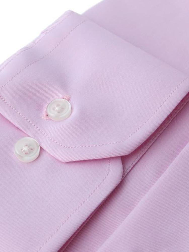 Dandy &amp; Son Cutaway Collar shirt in pink non-iron fabric close up barrel cuff 