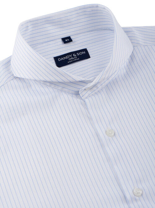 Extreme Cutaway Collar Non-Iron Light Blue Thin Stripes Shirt 41 / US 16 Extreme Cutaway Collar Non-Iron Light Blue Thin Stripes Shirt 41 / US 16