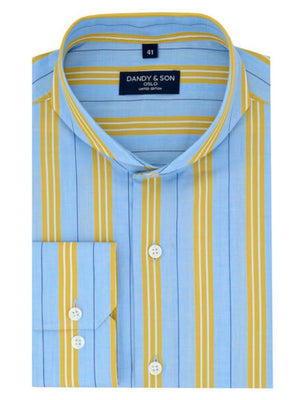 Limited Edition Extreme Cutaway Blue With Yellow Stripes Shirt Flat Lay