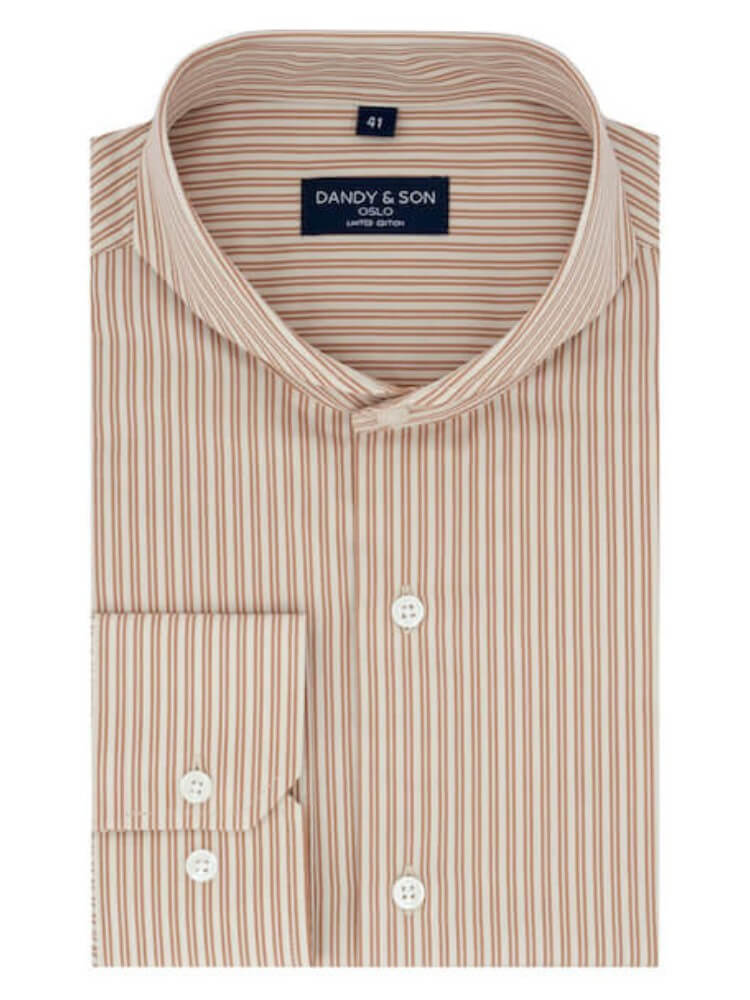 Limited Edition Extreme Cutaway Collar Taupe With Stripes Shirt 40 / US 15.5 Limited Edition Extreme Cutaway Collar Taupe With Stripes Shirt 40 / US 15.5