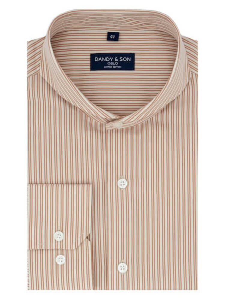 Limited Edition Extreme Cutaway Collar Pink Peach With Stripes Shirt Close Up Buttoned Up