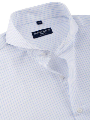 Extreme cutaway collar shirt for men thin stripes blue