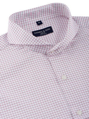 Extreme Cutaway Collar Red Light Grid Shirt Buttoned Up
