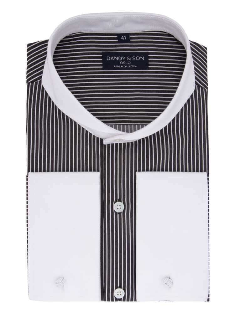 Extreme Cutaway Black Pinstripe Non-Iron Contrast Shirt French Cuff Extreme Cutaway Black Pinstripe Non-Iron Contrast Shirt French Cuff