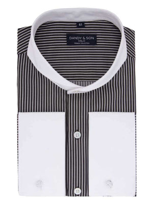 Extreme Cutaway Pinstripe Contrast Shirt French Cuff - DANDY & SON Extreme Cutaway Pinstripe Contrast Shirt French Cuff - DANDY & SON