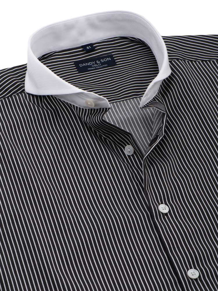 Extreme Cutaway Pinstripe Contrast Shirt French Cuff - DANDY & SON Extreme Cutaway Pinstripe Contrast Shirt French Cuff - DANDY & SON
