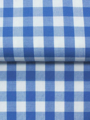 Dandy & Son Extreme Cutaway collar shirt in blue big gingham style close up of fabric