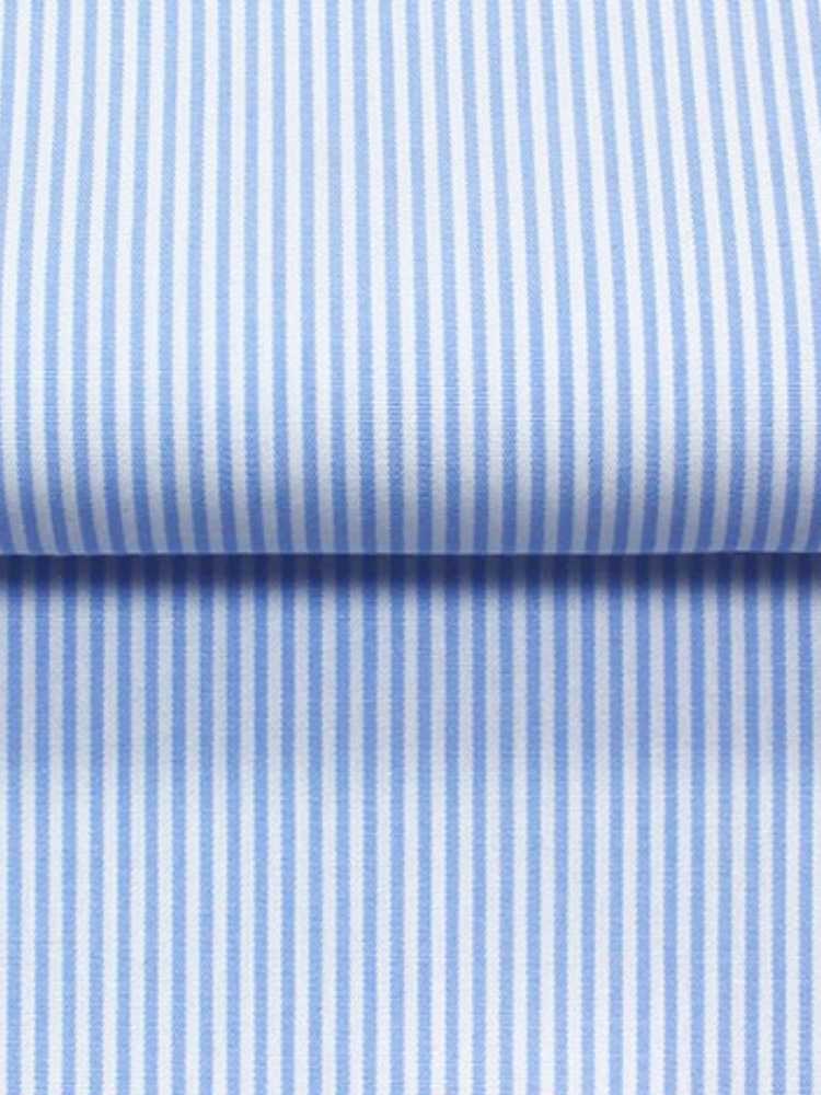 Extreme cutaway collar classic blue striped shirt flat lay cuff close up