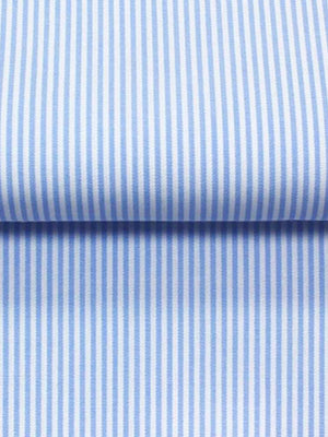 Extreme cutaway collar classic blue striped shirt flat lay cuff close up