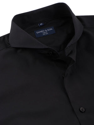 Dandy & Son Extreme Cutaway Shirt Black Easy Iron Unbuttoned Close Up Angle