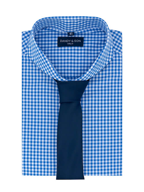 Dandy &amp; Son Extreme Cutaway shirt in blue gingham with tie 