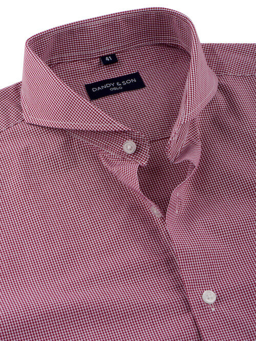Extreme Cutaway Burgundy Grid Shirt - DANDY & SON Extreme Cutaway Burgundy Grid Shirt - DANDY & SON