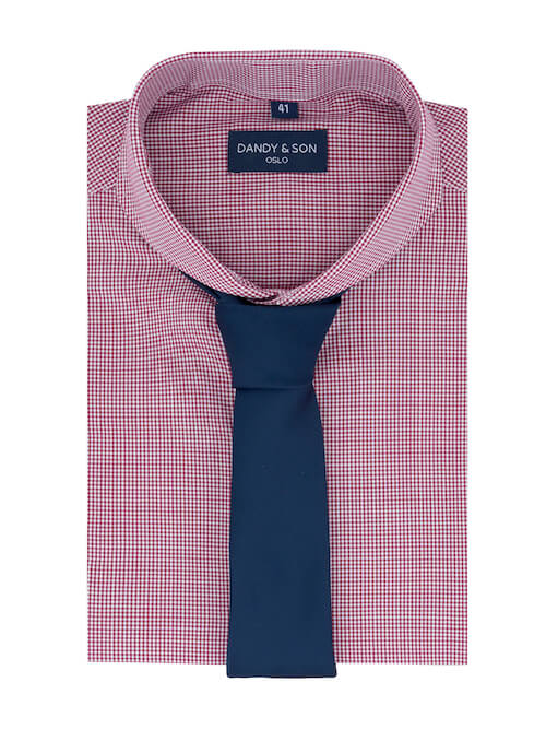 Dandy &amp; Son Extreme Cutaway shirt in burgundy grid cotton with tie