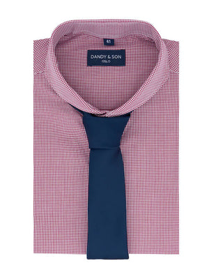 Dandy & Son Extreme Cutaway shirt in burgundy grid cotton with tie