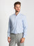 Extreme cutaway collar classic blue striped shirt flat lay image