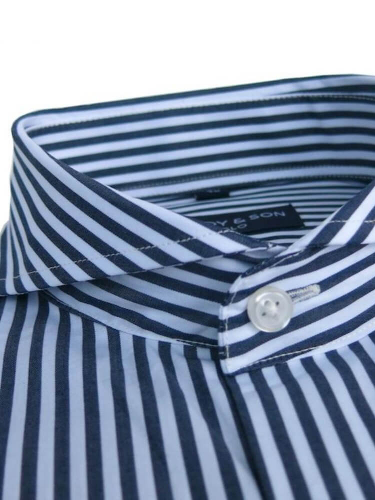 Dandy & Son Extreme Cutaway Collar shirt in navy stripes