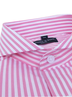 Dandy & Son Extreme Cutaway collar shirt in big pink stripes french cuff