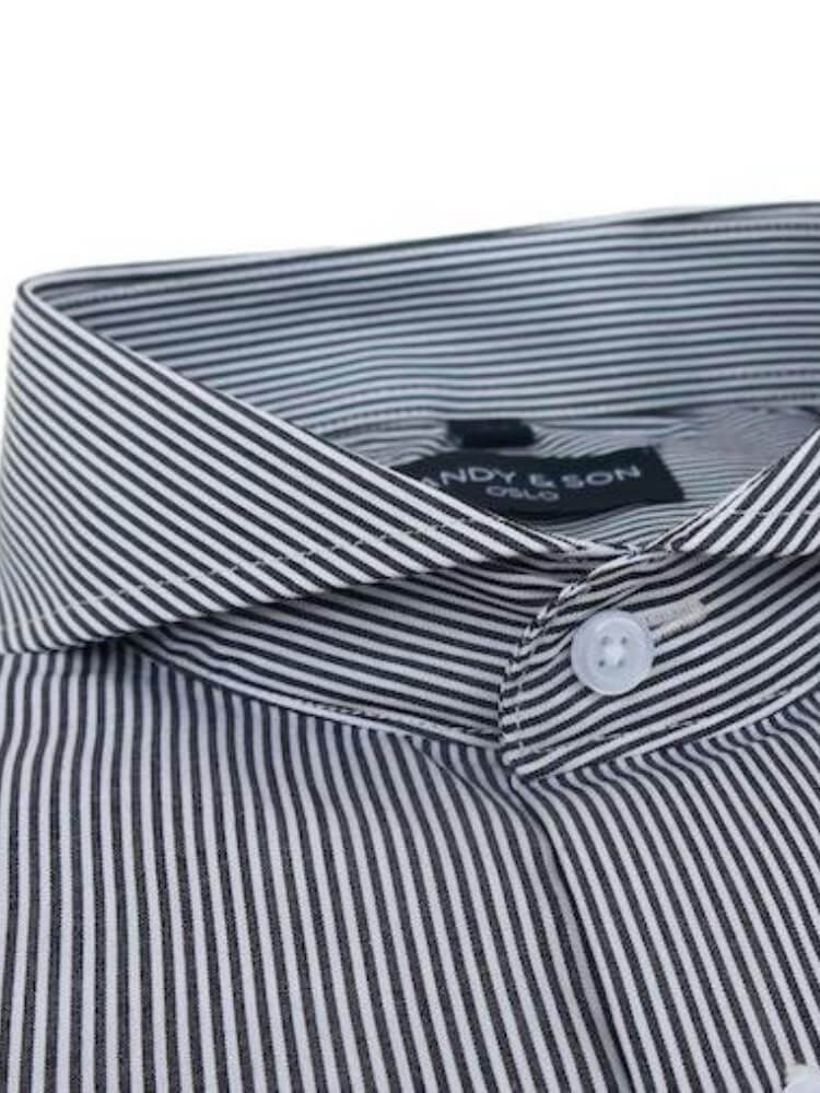 Dandy &amp; Son Extreme Cutaway collar shirt in black stripe cotton