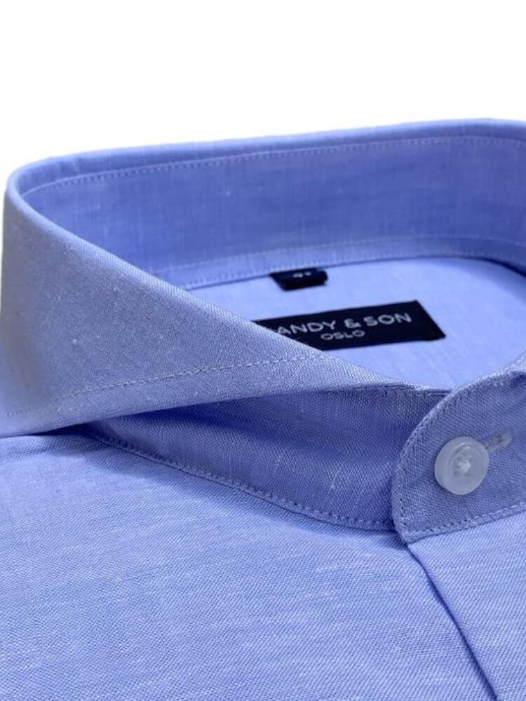 Dandy & Son Extreme Cutaway collar shirt in blue linen fabric